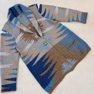 J. JILL Women’s  Shawl-Collar Knit Cardigan in Blue & Tan (XL)